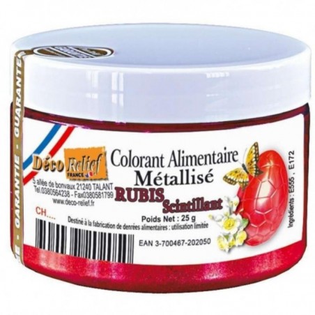 COLORANT ALIMENTAIRE EN POUDRE METALISE RUBIS SCINTILLANT 25 GR  