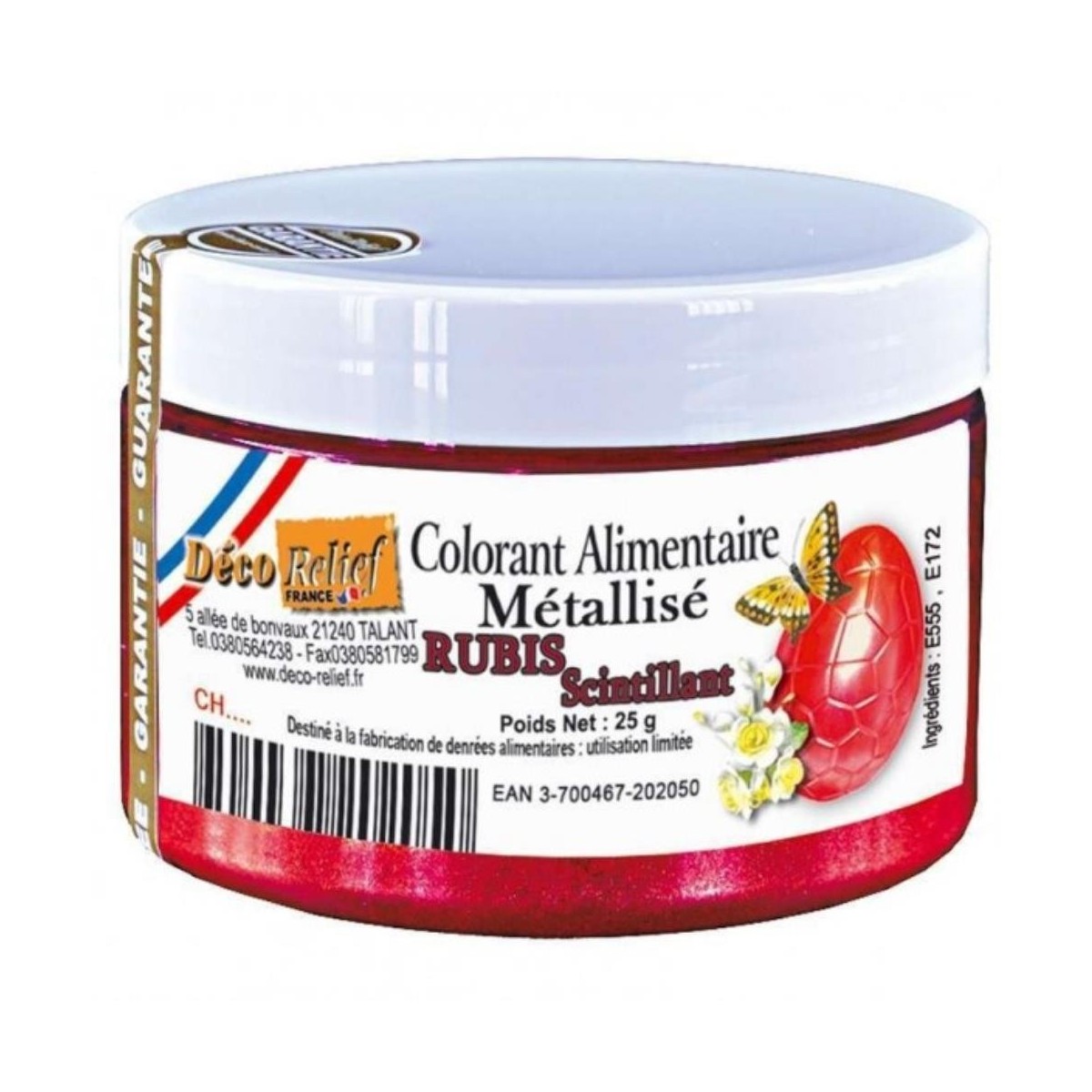 COLORANT ALIMENTAIRE EN POUDRE METALISE RUBIS SCINTILLANT 25 GR  