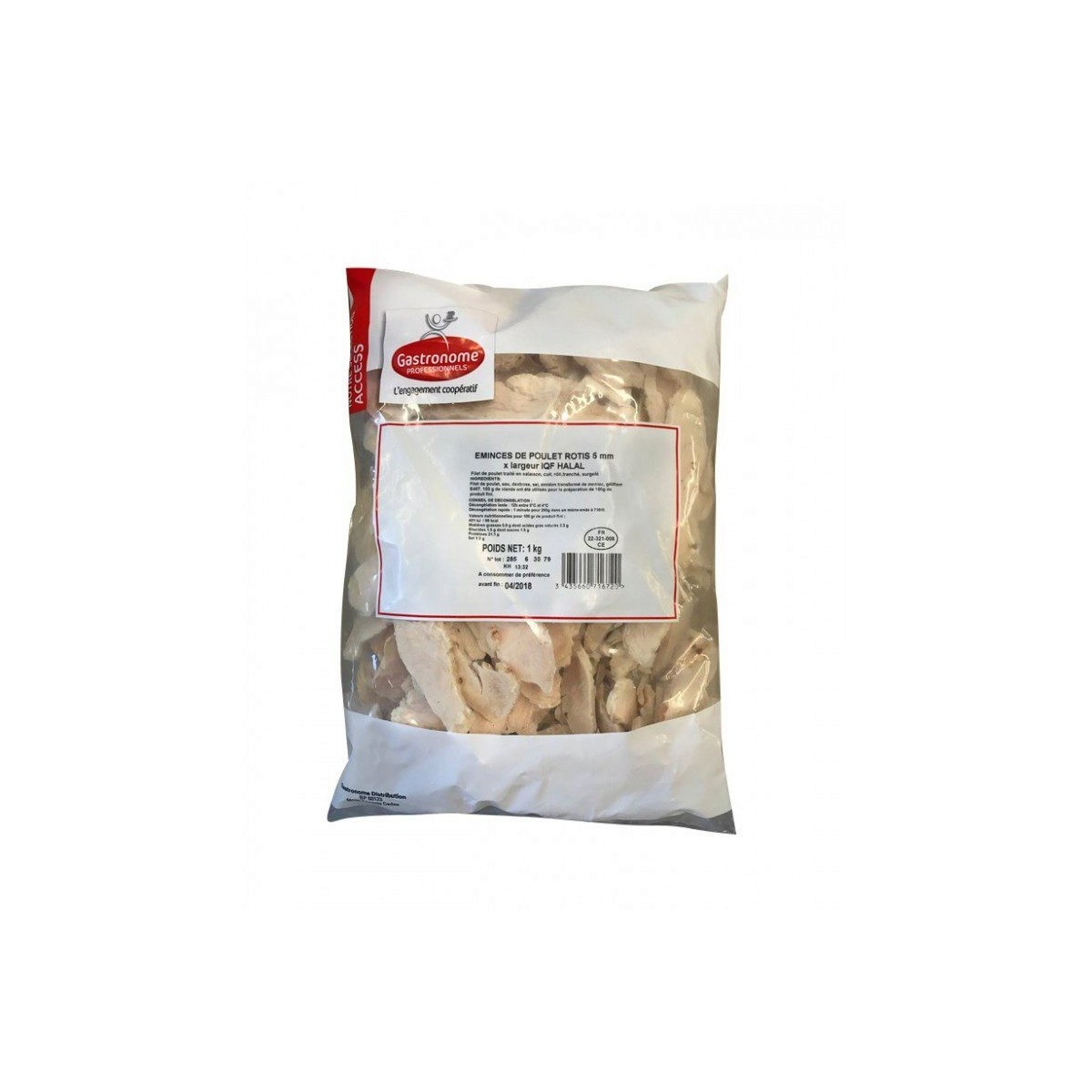 EMINCES  DE FILET  DE POULETS ROTIS 5MM IQF HALAL BACK EUROP 5X1KG