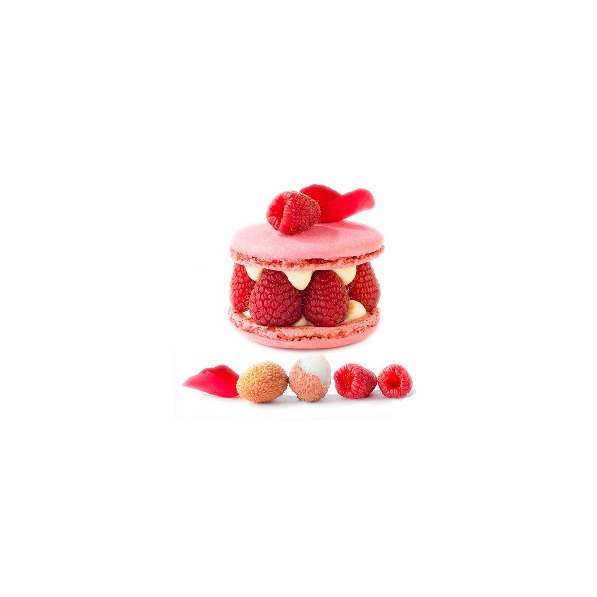 Macaron sucré Rose-Coeur Framboise Litchis dia : 8 cm 15x100gr