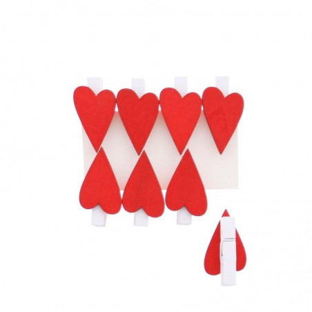 CLIPS WHITE HEARTS RED 8PCS