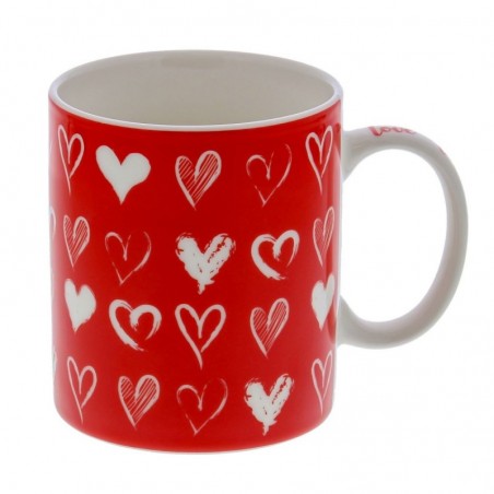 RED "TINGY" MUG WITH WHITE HEARTS Ø9CM H12CM