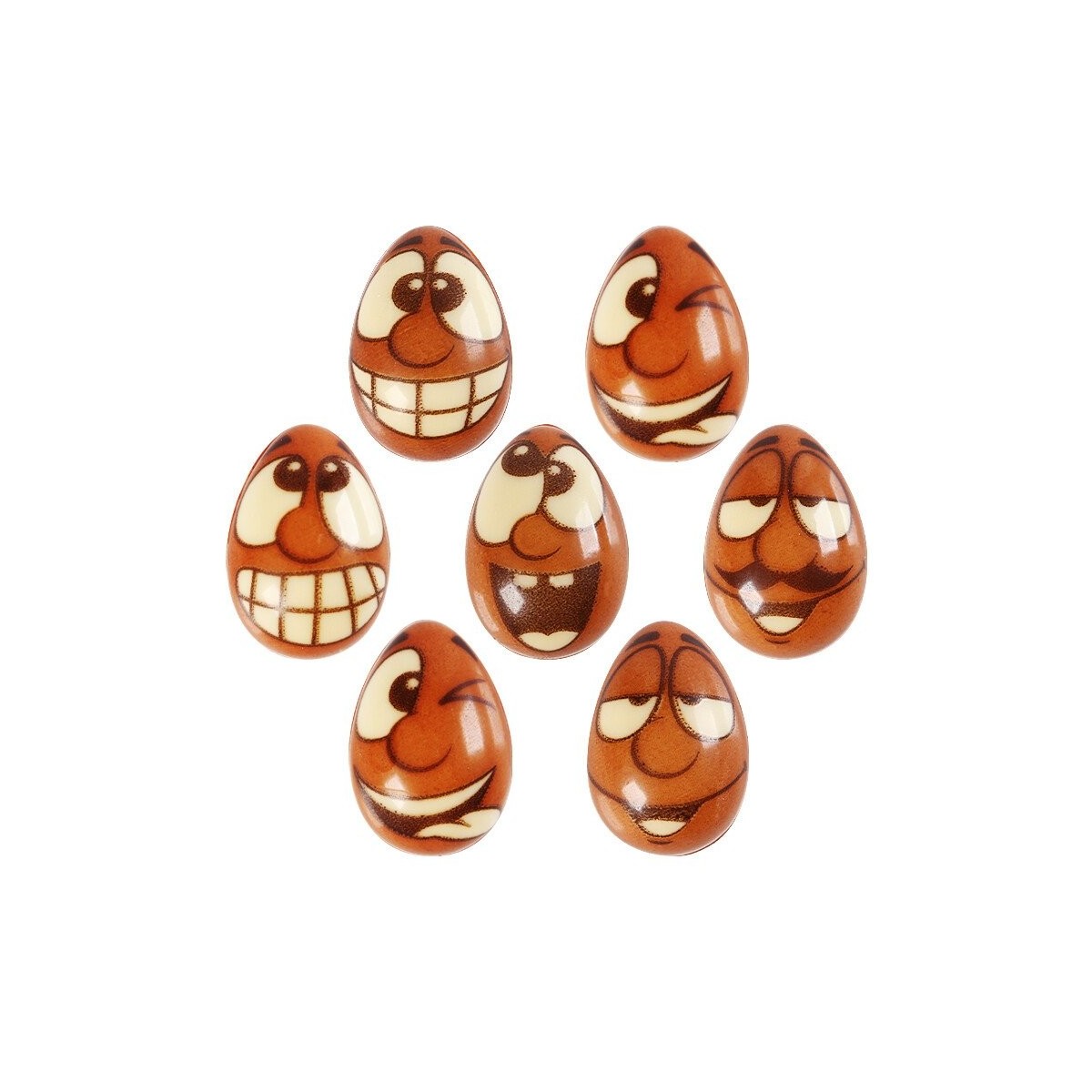 69174 EGG ASSORTMENT 3D WITH FACE 2,4X3,8CM 96PCS ON/ORDER