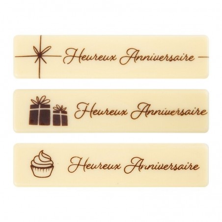 2067003 PLAQUETTE HEUREUX ANNIVERSAIRE 10X2,2CM 60PCS