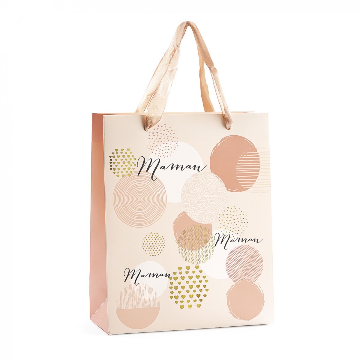 BAG "MAMAN" BEIGE PINK AND GOLD 18X8X22CM