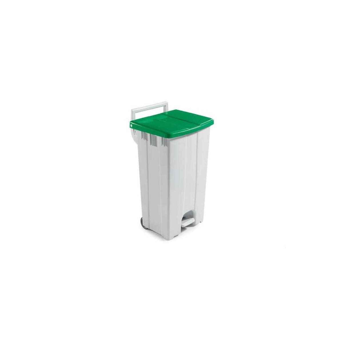 POUBELLE A/COUVERCLE VERT-90L A/PEDALE+2 ROUES