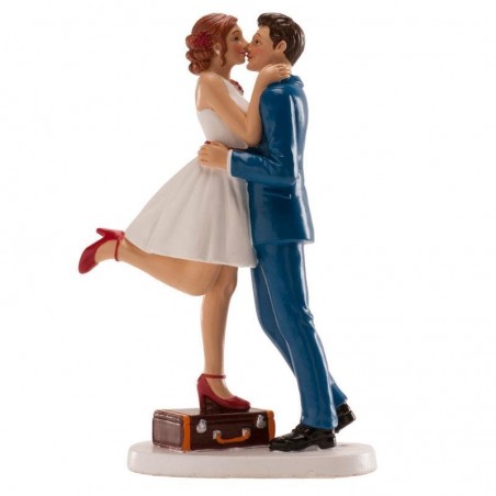 + FIGURINE COUPLE MARIES AVEC VALISE 16CM 