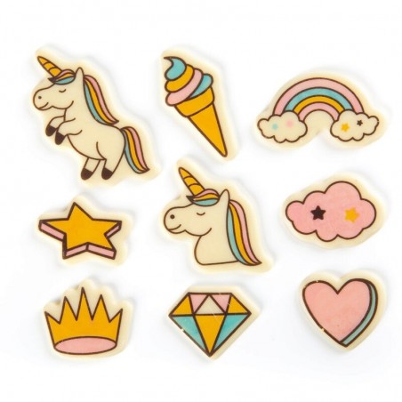 2024723 ASSSORTIMENT PLAQUETTE LICORNE 2D EN CHOCOLAT 4CM 90 PCES S/CDE