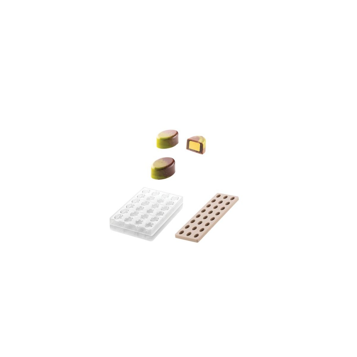 SILIKOMART TRITAN PRALINES MOULD CH014 OVAL KIT 01 3,3X2,3XH1,5CM + ICH014 SILICONE MOULD