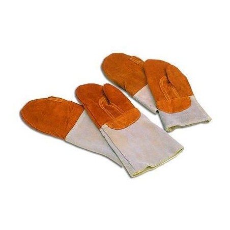 MATFER PAIRE MOUFLES CUIR ORANGE THERM. 250°-30CMCROUTE CUIR DOUBLEE LAINE