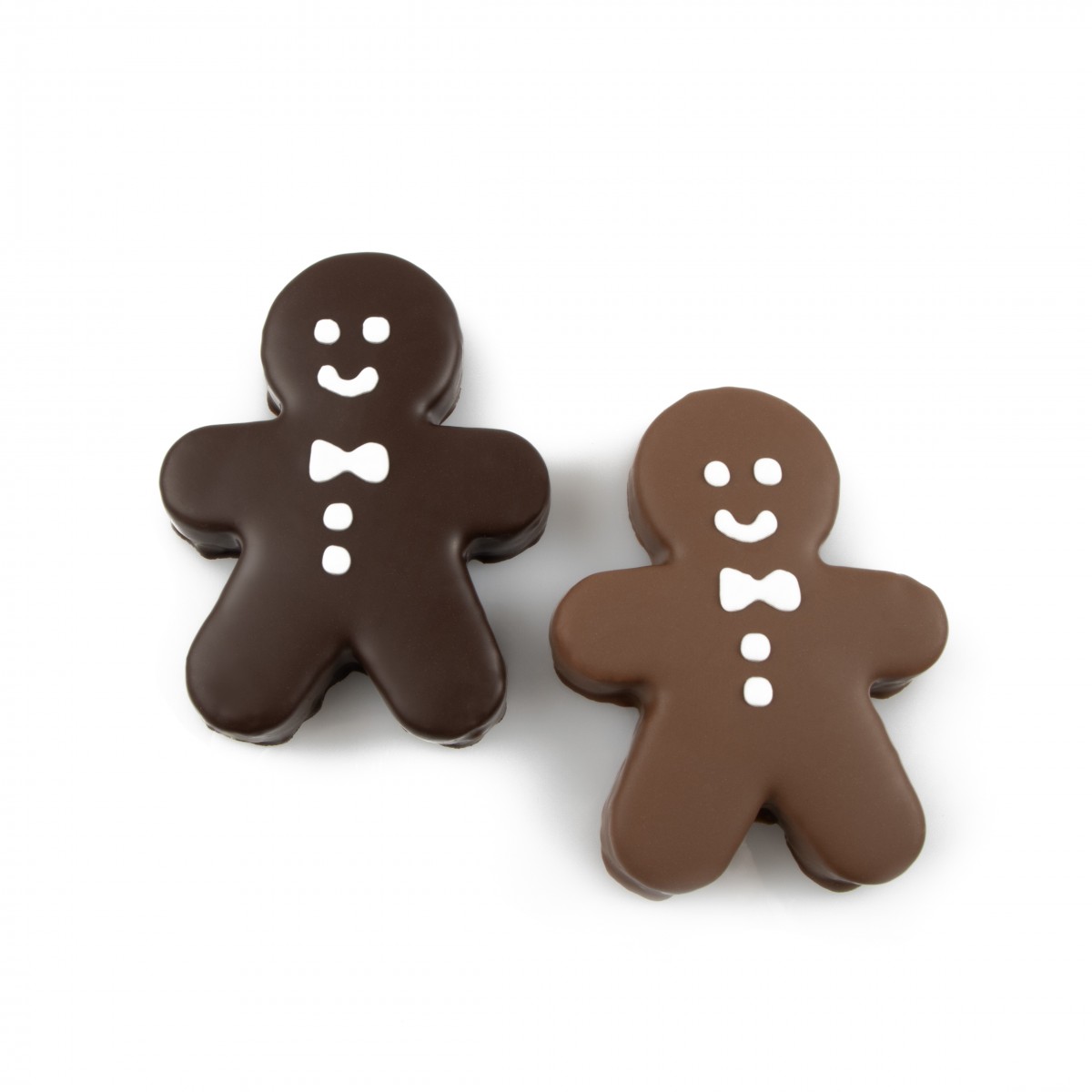 MALLOWS GINGERBREAD MEN MARSHMALLOW VANILLE CHOC ZWART/MELK ASS 6,6X8,5CM 40ST OP BEST