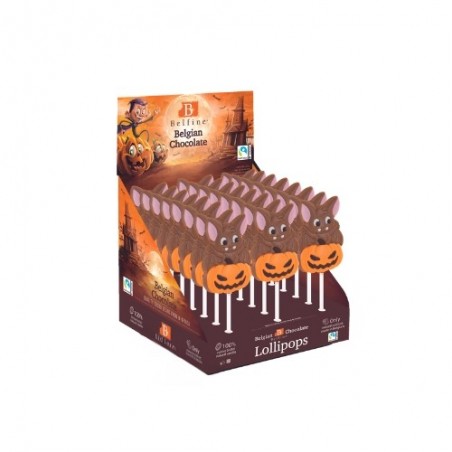 SUCETTE CHOCOLAT HALLOWEEN CHAUVE-SOURIS VICTOR SUR CITROUILLE LAIT COLORE 24X25GR