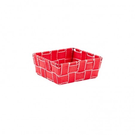 SMALL SQUARE RED STRIPED ROPE BASKET 15X15XH5.5CM