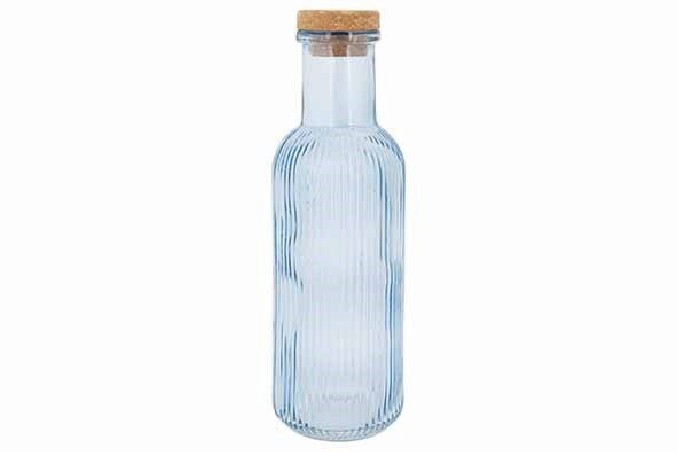 C&T RAYA BOUTEILLE VERRE BLEU 1L A/BOUCHON LIEGE  8.7XH27.8CM