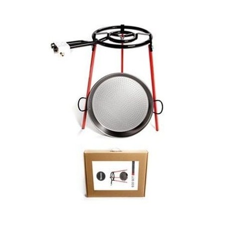 SET PLAT PAELLA ACIER 46CM-12 PORTIONS+BRULEUR 40CM+PIED